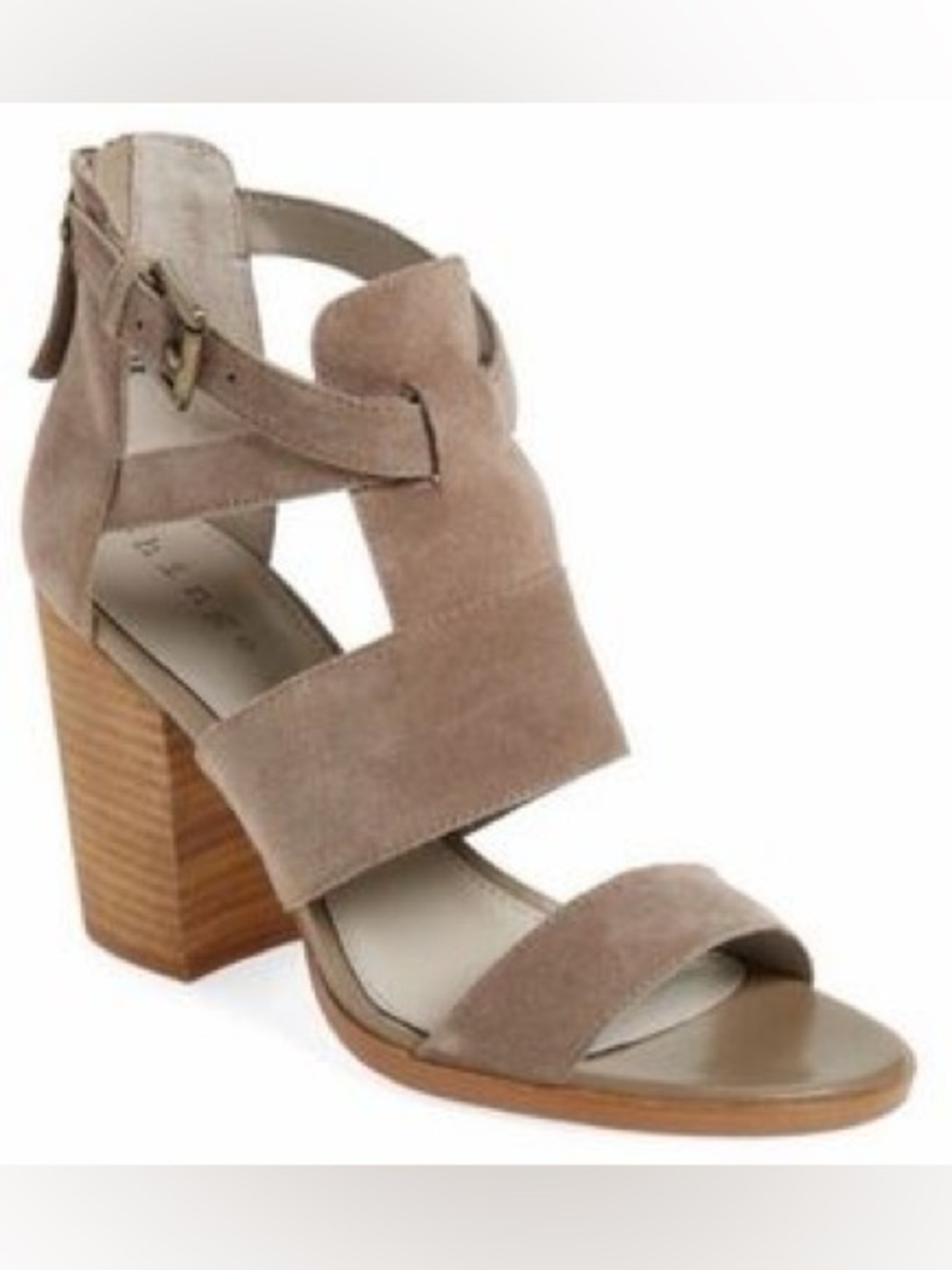 hinge Taupe Suede Block Heel Sandals